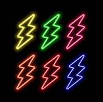 Lightning bolt set neon signs design template highvoltage neon symbol vector