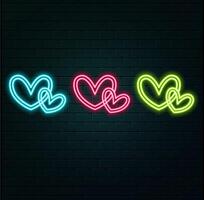 Neon heart signboard on the red background. illustration. vector