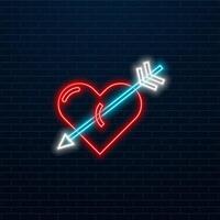 Heart shaped neon light line isolated black background vector
