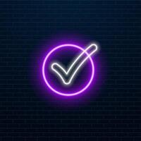 neon abstract check mark. purple color. vector