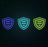 shield neon sign, modern glowing banner design, colorful trend of modern design. illustration. green vector