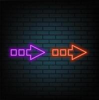 3d rendering, abstract minimalist geometric background. Neon arrow turning right, glowing in the dark. Linear direction symbol. vector