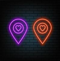 collection of neon map pins on the wall background... vector