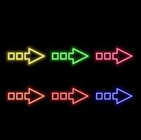 Neon arrow lamp wall sign. Glowing neon arrow pointer on brick wall background. Retro signboard with bright neon tubes. glowing bulb banner. illustration.pink color. vector