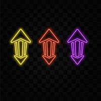 Neon glowing arrow pointer on dark background Colorful and shining retro light sign. yellow color. vector