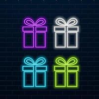 Neon lights label with giftbox. blue color. vector