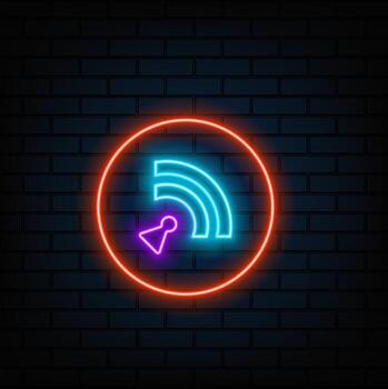 Wifi neon internet signal light glow icon 3d wireless digital router symbol for mobile phone or computer futuristic wave network sign in red and blue Cyber outline virtual connection design vector