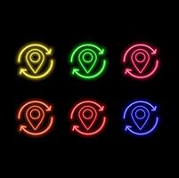 location pin icon in neon style. Simple thin line, outline of web, minimalistic icons for UI and UX, website or mobile application. blue color. vector