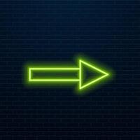 Neon Arrow Sign set 7 on brick wall background. Retro neon icons set of arrow symbol, pointer icons, cursor. Colorful glowing light arrow banner, emblem for club or bar.style neon. vector