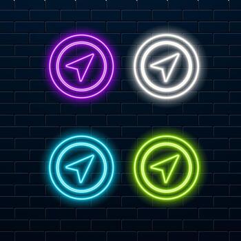 Pin neon style icon Simple thin line outline of web icons for ui and ux website or mobile application isolated on brick wall. style neon. neon icon. vector