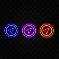 Glowing neon moving location symbol icon abstract background vector