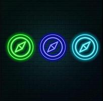 A web banner with a neon GPS location pin on a blue background.style neon. vector