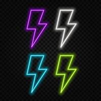 Neon sign of lightning signboard on the green background. illustration vector