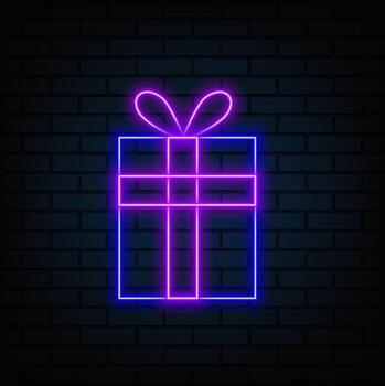 Gift box with hearts icon. Valentine elements in neon style icons. Simple icon for websites, web design, mobile app vector