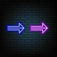 3d render, abstract minimalist geometric background. Speed concept. Colorful neon arrow shows right direction, glowing in the dark vector