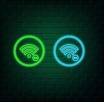 Neon free wifi sign collection green color. vector