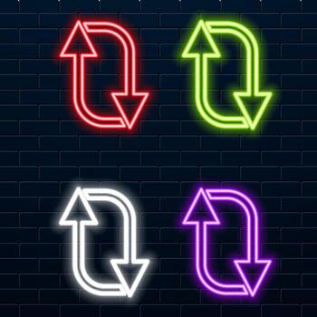 Glowing neon line Refresh icon isolated on black background. Reload the symbol. Rotation arrows in a circle sign. vector