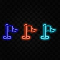 Pin neon style icon Simple thin line outline of web icons for ui and ux website or mobile application isolated on brick wall. purple color. neon icon. vector
