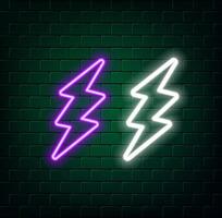 Yellow neon sign showing lightning bolt shape on black background vector