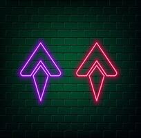 Neon glowing arrow pointer on dark background Colorful and shining retro light sign vector