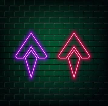 neón brillante flecha puntero en oscuro antecedentes vistoso y brillante retro ligero firmar vector