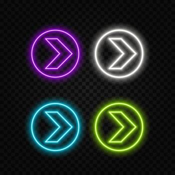3D rendering of glowing neon arrows on a black background. Flashing direction indicators. vector