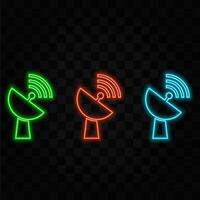 Glowing neon line antenna icon isolated on black background. Technology and network signal. Radio antenna. Radio tower icon. vector