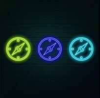 Glowing neon location with house icon illustration on black background. vector