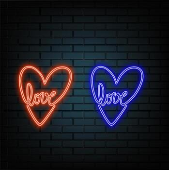 Neon love like heart icon isolated on pink pastel color wall background with shadow minimal conceptual 3D rendering vector