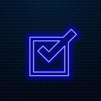 Glowing neon light Check mark icon and tick mark icon. Selected or correct symbol. blue color. neon. vector