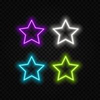 Gradient neon star, red-yellow glowing border isolated on a dark background. Colorful night banner, light effect. Bright illuminated shape.blue color. vector