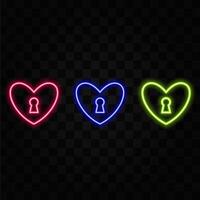 Glowing Neon Line Castle in the shape of a heart icon isolated on the background of the brick wall. Heart Locked. Love symbol and keyhole sign vector