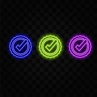 Computer with checkmark. Neon icon. Approved choice. Accept or approve checkmark. illustration. vector