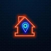 Map pointer with bright glowing futuristic orange neon lights on black background. Map marker icon. 3D render illustration vector