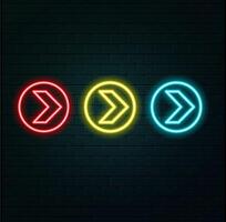 Neon glowing right arrows. 4K silhouette arrows in isolated on black background. Direction banner. arrow pointer silhouette. neon right abstract directional icon. vector