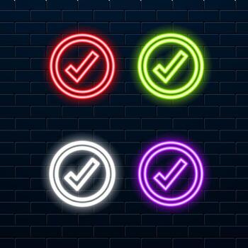3D rendering UI check icon in circle with neon light isolated on black background vector