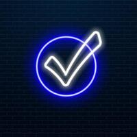 Check mark icon neon electrical line glowing blue color sign 4k illustration. neon light animation glowing check mark icon and tick mark icon isolated. vector