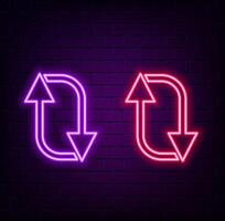Neon red and blue curved arrow pointing upwards on a transparent background. Glowing, futuristic design, ideal for technology, navigation, and digital direction concepts. vector