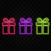 Xmas presents in neon style. green color. vector
