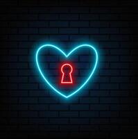 Glowing neon line Heart with keyhole icon isolated on black background. Locked Heart. Love symbol and keyhole sign. Colorful outline concept. vector