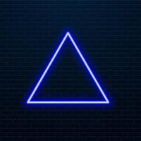 Neon triangle frames, glowing borders set, colorful futuristic UI design elements. Vibrant glowing geometric shapes, modern signs in various colors isolated on dark backdrop. illustration. vector