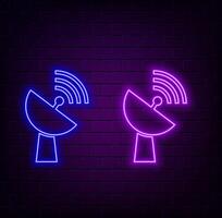 Neon Radio tower icon. Blue Isolated neon antenna icon glowing on black background. Technology and network signal. Radio antenna wireless. vector