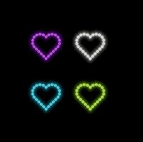 Neon light heart. Love sign with glow. Pink, red and purple leds. Laser frame for Valentine day. Electrical elements for design with text. green color. vector