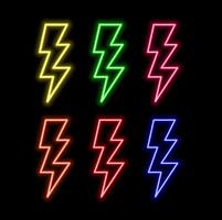 Battery charging with a power bolt icon. Blue color neon lightning bolt, glowing sign. Abstract neon bolt icon with circle on black background vector