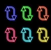 Digital futuristic style transfer. Two multidirectional arrows, swap concept. illustration with light and neon effect. vector