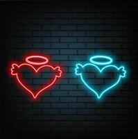 Set of blue, red-purple, green heart shape frame design. Abstract cosmic vibrant color backdrop. Collection of glowing neon lighting on dark background with copy space. valentine day element design... vector