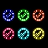 Check mark with glowing glowing futuristic blue neon lights on black background vector