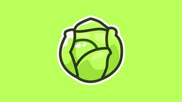 Fresh Green Cabbage Animation with Light Green Background in 4K. Cute Background Loop Animation video
