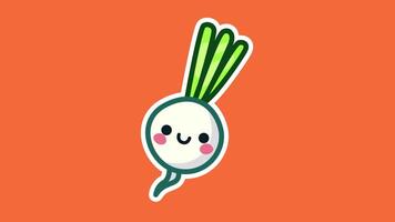 Smiling Green Onion Animation on Vibrant Orange Background in 4K video