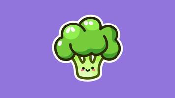 Smiling Broccoli Animation on Purple Background in 4K. Cute Background Loop Animation video